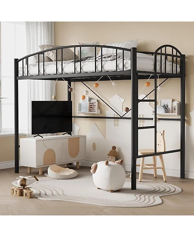 Gaomon Twin Metal Loft Bed with Arched Guardrails & Safety Ladder, Space-Saving Heavy-Duty Steel Frame, No Box Spring Required