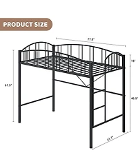 Gaomon Twin Metal Loft Bed with Arched Guardrails & Safety Ladder, Space-Saving Heavy-Duty Steel Frame, No Box Spring Required