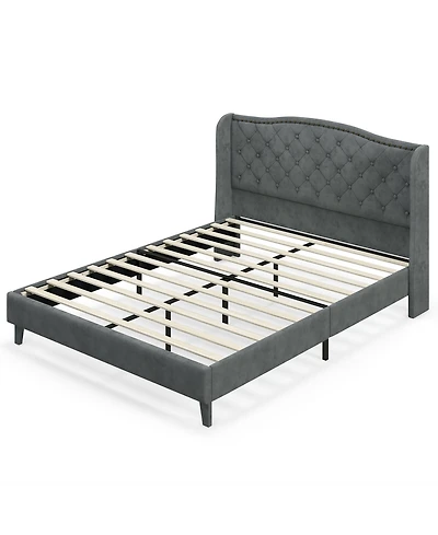 Gymax Queen Upholstered Platform Bed Frame w/ Button Tufted Headboard Noise-free