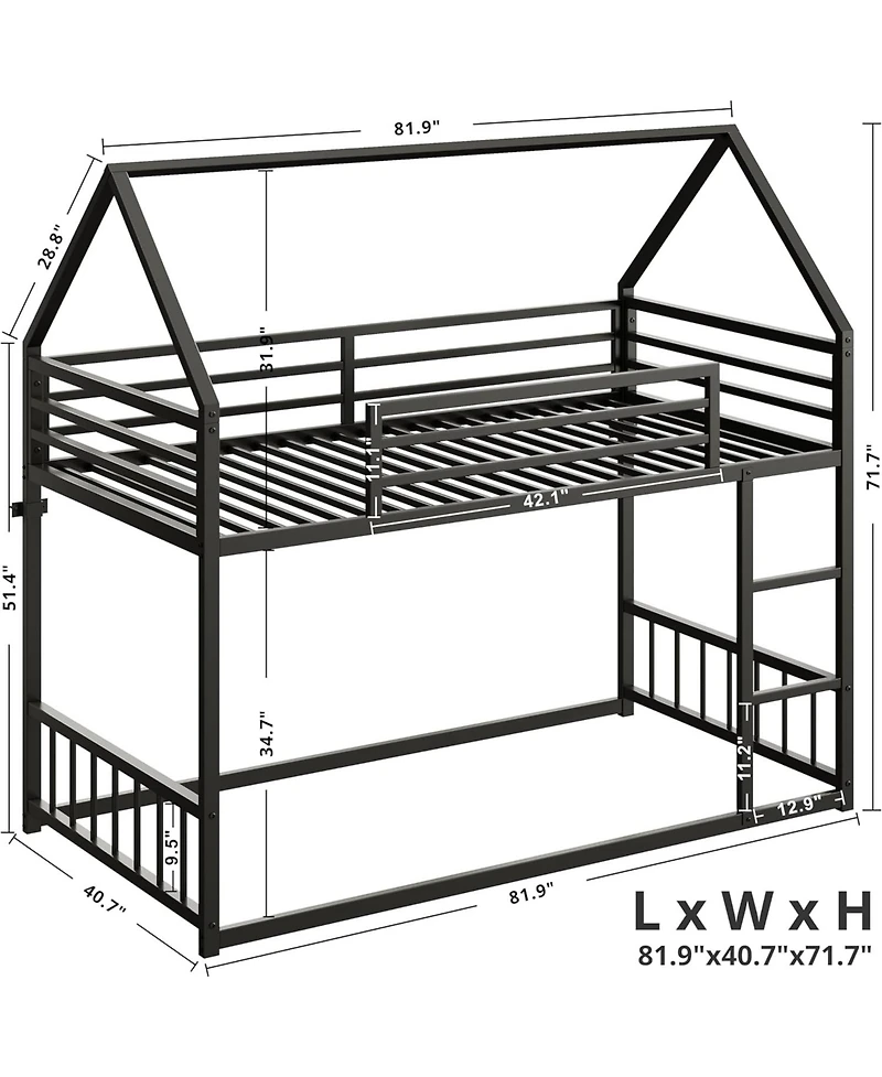 Bunk Bed Twin Xl Over Twin Xl with Ladder and Guardrail, Space Saving, No Box Spring Needed, Black
