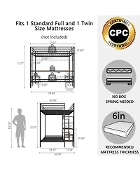Streamdale Furniture Streamdale Ethan Full Over Twin Bunk Bed with Desk, Charging Station & Storage, Black/Cinnamon Oak