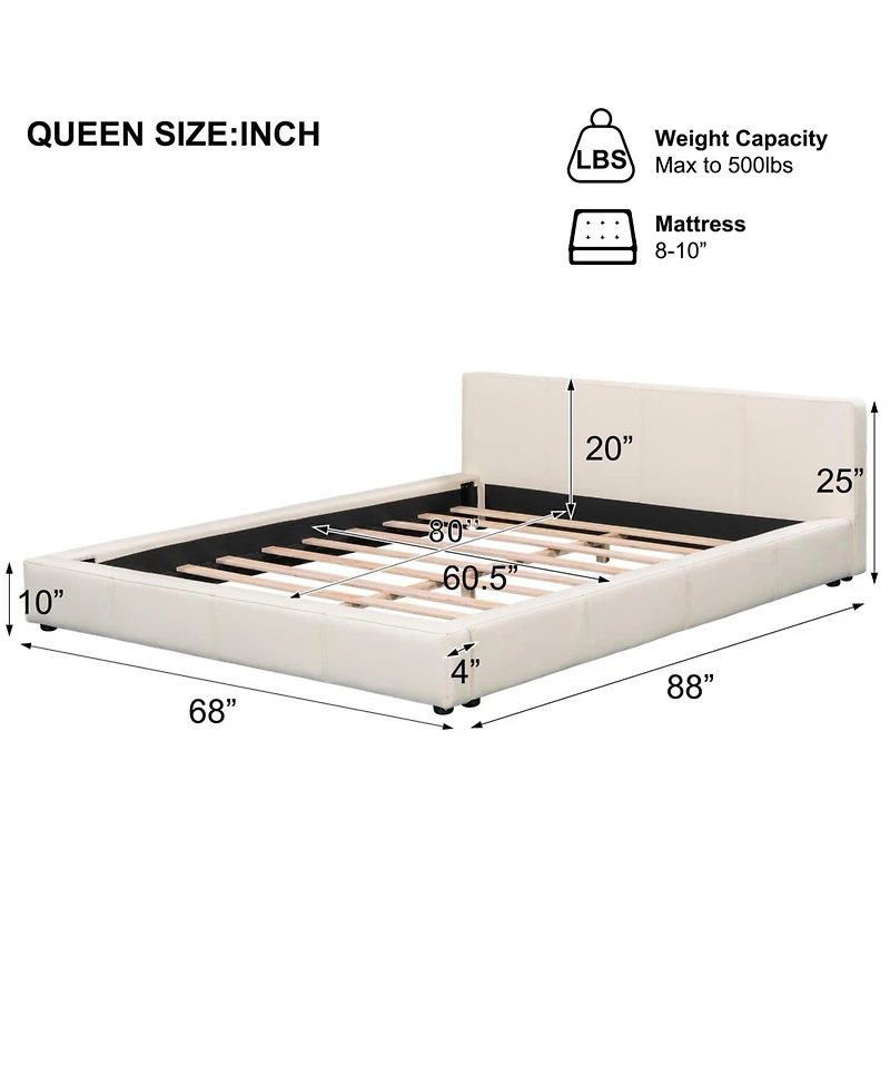 Streamdale Furniture Queen Faux Leather Birch Engineered Wood Minimalist Design, Durable Frame, No Box Spring Required Bed