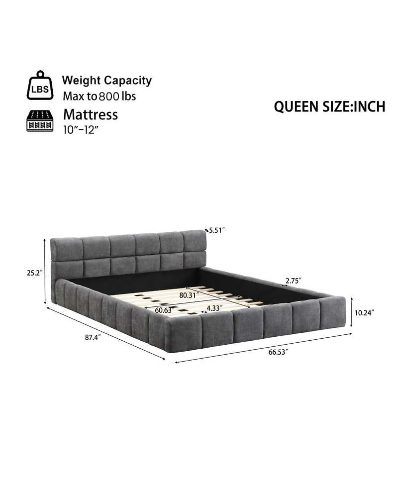 Streamdale Furniture Elegant Chenille Upholstered Bed with Checkerboard Design, Queen