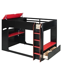 Streamdale Furniture Full Size Wood Loft Bed with Adjustable Desk, Drawers, Storage, Rgb Lights, Blue