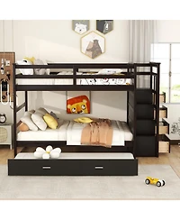 Streamdale Furniture Full Over Bunk Bed w/ Twin Trundle & Stairs, Gray