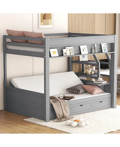 Streamdale Furniture Streamdale Wood Convertible Bunk Bed w/ Storage Stairs & 3 Drawers, Gray