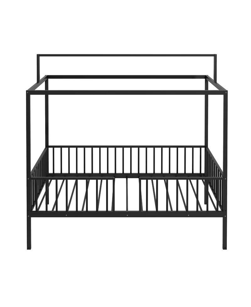 Streamdale Furniture Montessori 3-in-1 Convertible Metal Toddler Bed with Canopy, Twin, Black