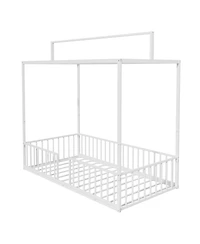 Streamdale Furniture Streamdale Montessori 3-in-1 Convertible Metal Toddler Bed with Canopy, Twin, Black