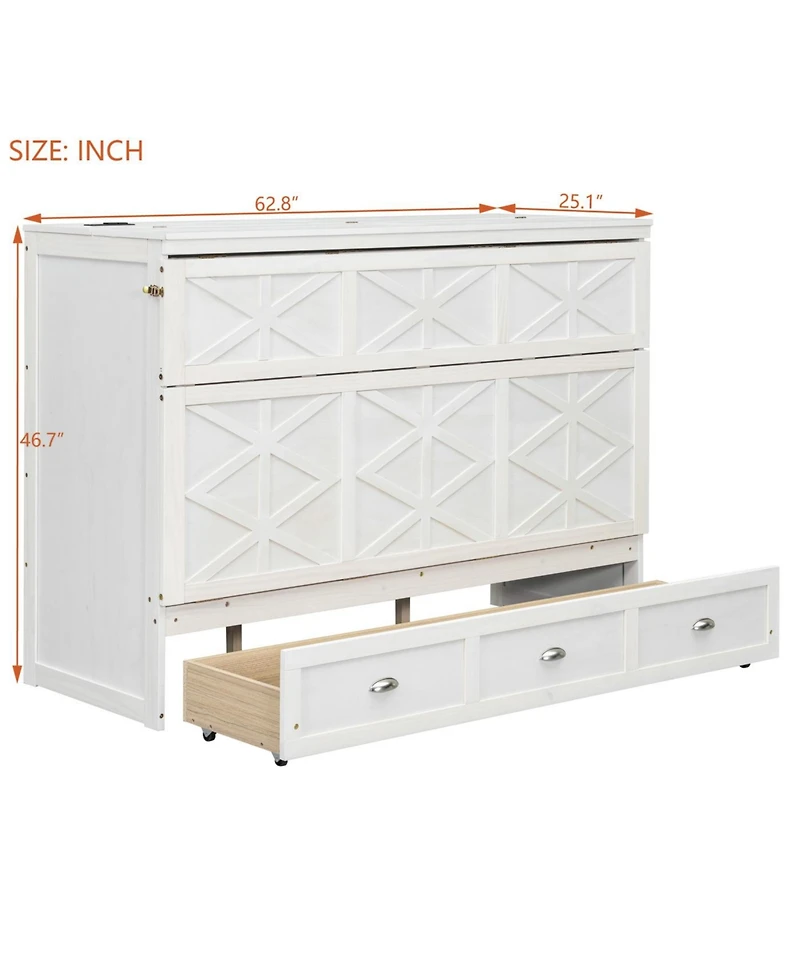 Streamdale Furniture Queen Murphy Bed with Large Drawers and Usb, Brushed Gray