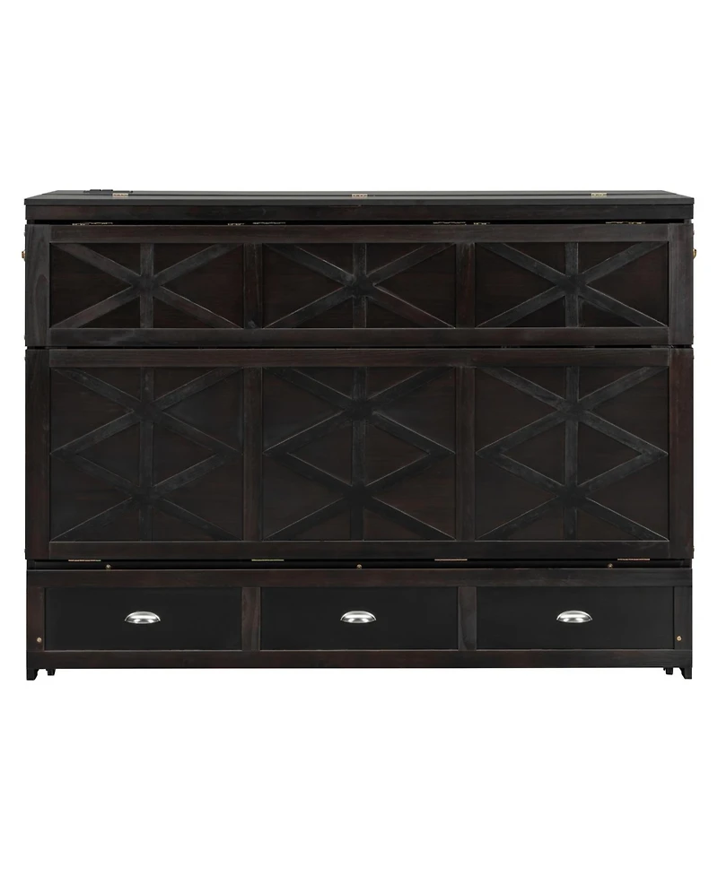 Streamdale Furniture Queen Murphy Bed with Large Drawers and Usb, Brushed Gray