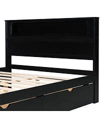 Streamdale Furniture Full Size Wooden Gaming Bed with Led Headboard, Desk, Usb & Storage, Black