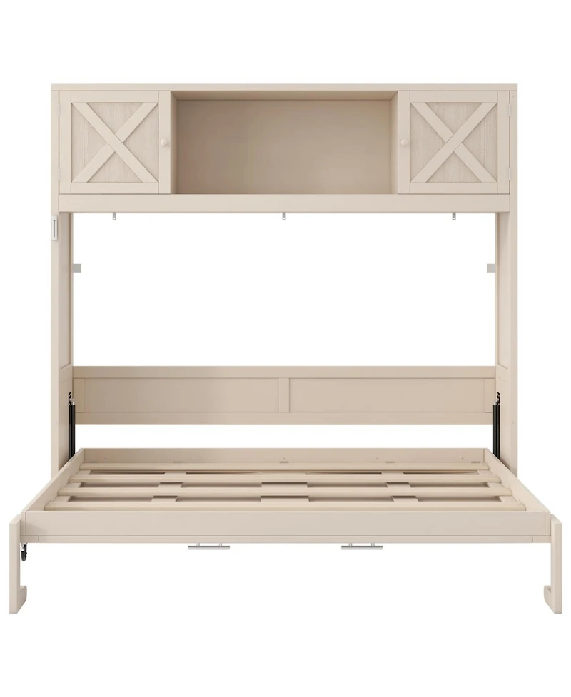 Streamdale Furniture Full Size Murphy Bed with Storage Cabinets, Beige