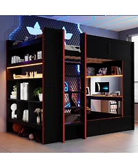 Streamdale Furniture Wood Gaming Bunk Bed with Desk, Storage, Led & Charging Station