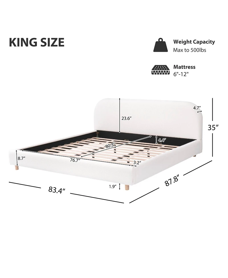 Streamdale Furniture King Boucle Platform Bed with Curved Headboard