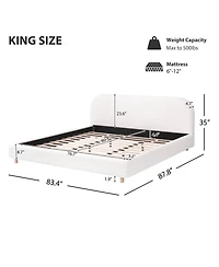 Streamdale Furniture King Boucle Platform Bed with Curved Headboard