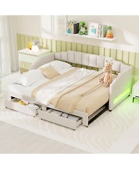 Streamdale Furniture Twin Xl Extendable Upholstered Daybed with Storage & Led