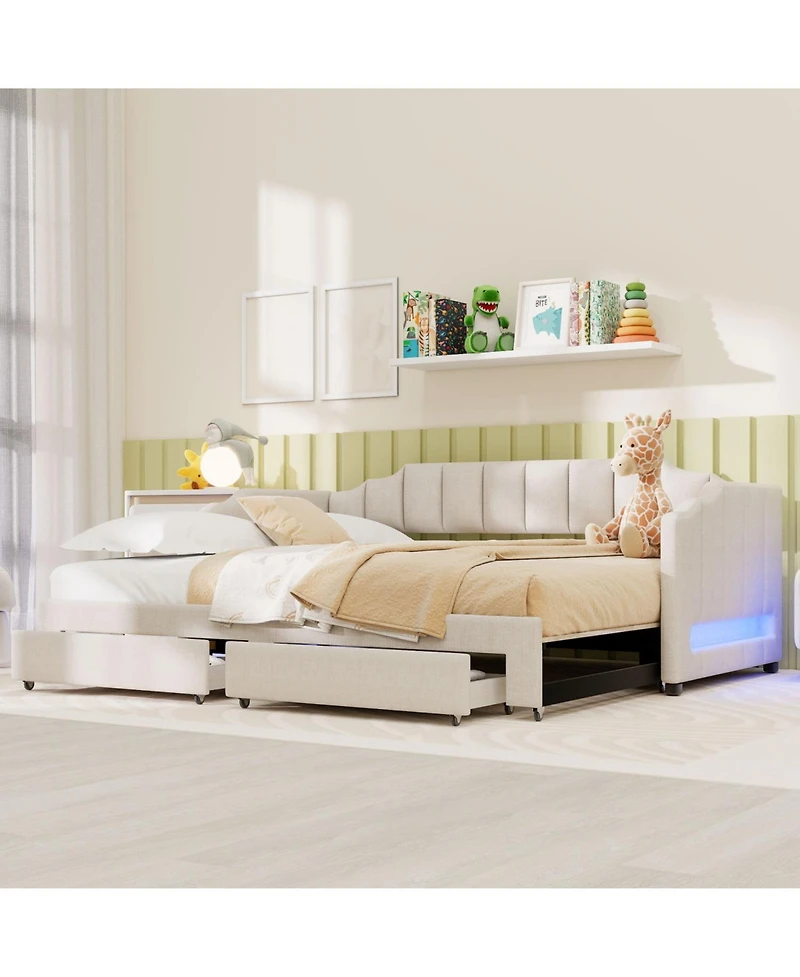 Streamdale Furniture Twin Xl Extendable Upholstered Daybed with Storage & Led