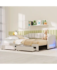 Streamdale Furniture Twin Xl Extendable Upholstered Daybed with Storage & Led