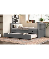 Streamdale Furniture Streamdale Twin Platform Bed with Drawers and Trundle, Solid Wood Daybed, Gray