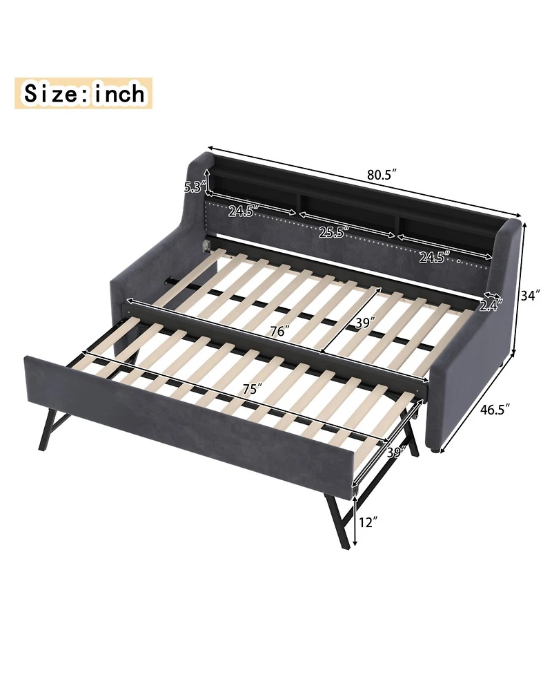 Streamdale Furniture Streamdale Twin Size Upholstered Daybed with Led & Charging Station