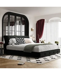 Streamdale Furniture Streamdale King Size Bed Frame with Tufted Headboard, Chenille Platform Bed, Black