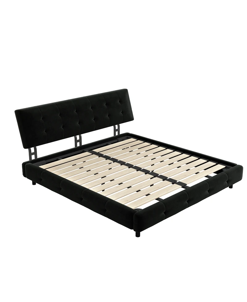 Streamdale Furniture Streamdale King Size Bed Frame with Tufted Headboard, Chenille Platform Bed, Black