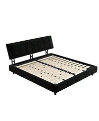 Streamdale Furniture Streamdale King Size Bed Frame with Tufted Headboard, Chenille Platform Bed, Black