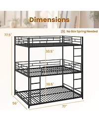 Costway Full Over Full Over Full Metal Bed Frame Heavy-Duty Triple Bunk Bed w/Dual Ladders
