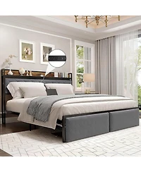 gaomon Velvet Upholstered Platform Bed Frame with Curved Button-Tufted Headboard, Golden Base and Sturdy Wood Slat Support