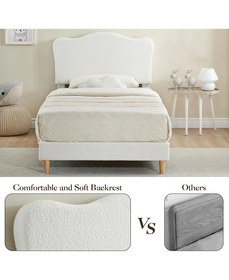 Gaomon Bed Frame for Kids, Upholstered Platform with Cute Boucle Velvet Headboard Girls, No Box Spring Needed, Easy Assembly
