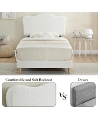 Gaomon Bed Frame for Kids, Upholstered Platform with Cute Boucle Velvet Headboard Girls, No Box Spring Needed, Easy Assembly
