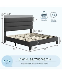 gaomon King Size Platform Bed Frame with Adjustable Headboard, Linen Upholstery, Wood Slats, No Box Spring Needed