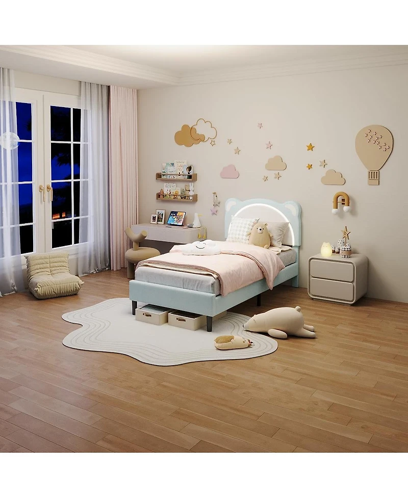 gaomon Twin Xl Kids Upholstered Platform Bed Frame with Adjustable Headboard