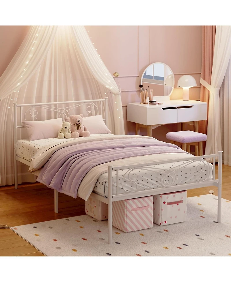 gaomon Twin Size Bed Frame for Kids Metal Bed with Headboard & Footboard Heavy Duty Slats No Box Spring White