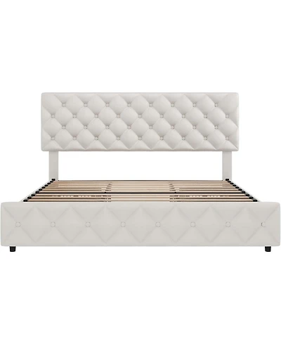 gaomon King Size Platform Bed Frame Adjustable Headboard 4 Drawers Modern Grey Upholstered with Footboard Wood Slats