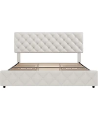 gaomon King Size Platform Bed Frame Adjustable Headboard 4 Drawers Modern Grey Upholstered with Footboard Wood Slats