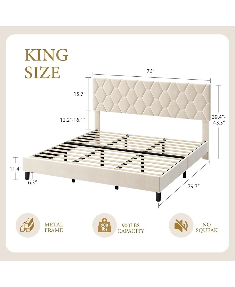 gaomon King-Size Heavy-Duty Platform Upholstered Headboard Strong Wood Slats No Box Spring Upholstered Bed Frame