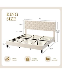 gaomon King-Size Heavy-Duty Platform Upholstered Headboard Strong Wood Slats No Box Spring Upholstered Bed Frame