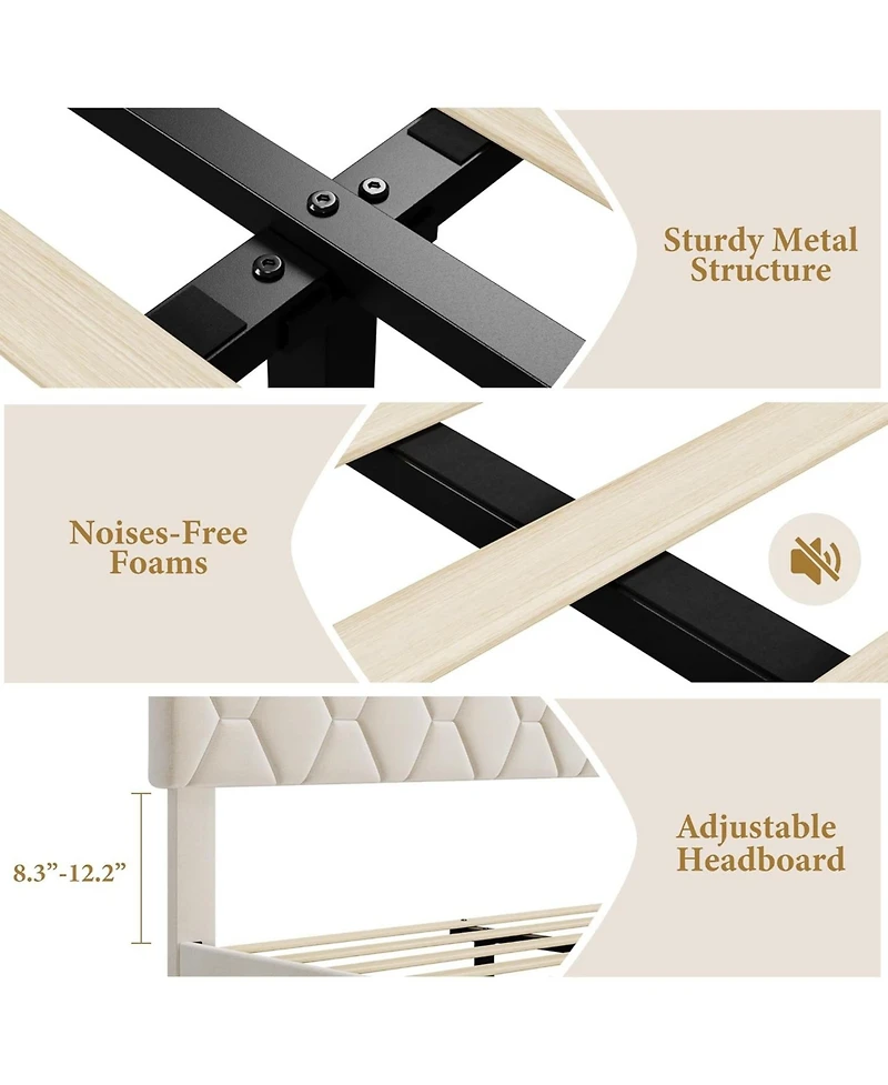 gaomon Twin Upholstered Bed Frame Heavy Duty Platform Upholstered Headboard Strong Wood Slats No Box Spring Beige