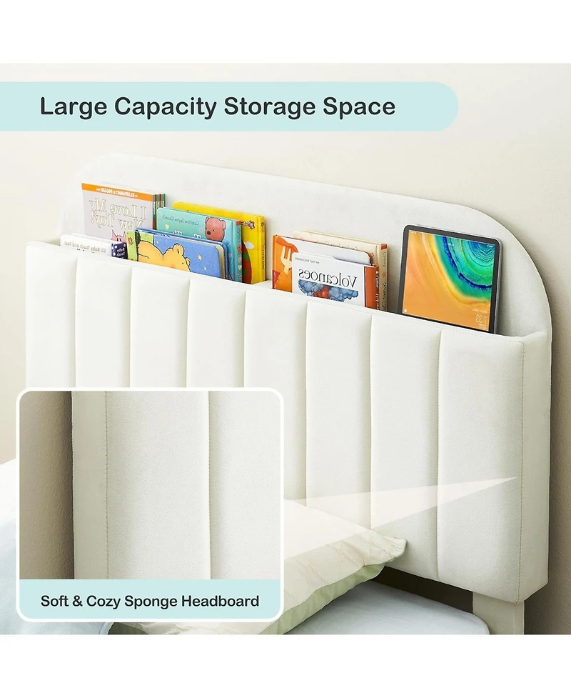 gaomon Set of 2 Twin Upholstered with Bookcase Headboard, Velvet Mattress Foundation, Steel Legs, Noise Free Platform Bed Frames