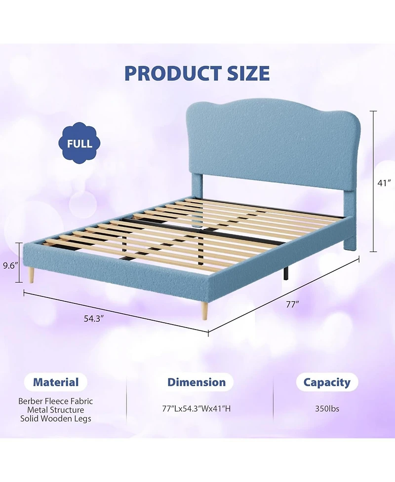 Gaomon Full Bed Frame Upholstered Platform Adjustable Headboard Wooden Slats No Box Spring Needed Light Blue