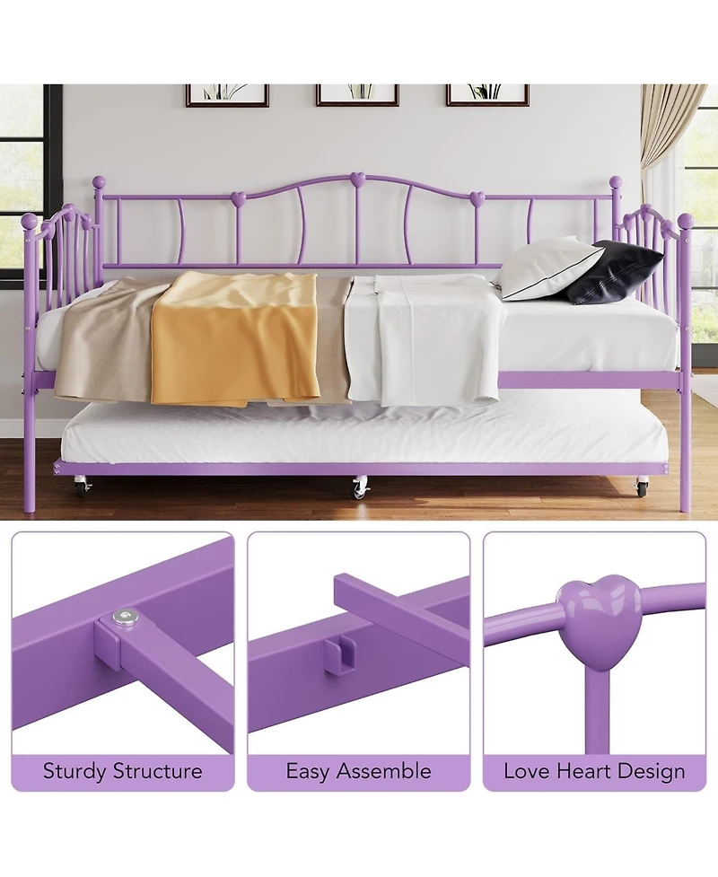 gaomon Metal Twin Daybed with Trundle Pullout Trundle Headboard Sofa Bed