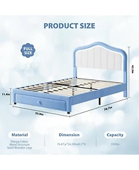 gaomon Full Size Upholstered Led Bed Frame with Storage Drawer Velvet Platform for Kids Wooden Slats No Box Spring Blue