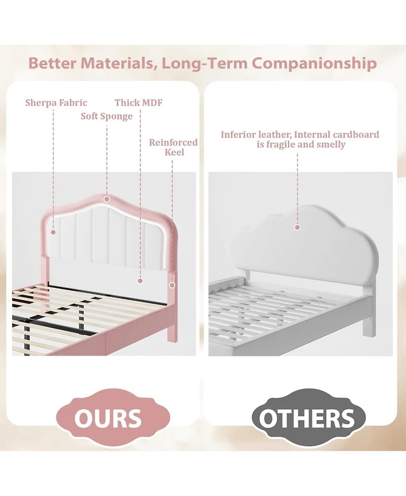 gaomon Twin Xl Upholstered Bed Frame with Led Lights Storage Drawer Velvet Bed Headboard for Kids Girls Boys No Box Spring Pink
