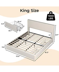 gaomon King Size Bed Frame 4 Storage Drawers Platform Bed Upholstered Channel Tufted Wingback Headboard Strong Wood Slats Beige