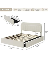 gaomon Queen Size Boucle Upholstered Platform Bed Frame with Storage Headboard Bookcase 2 Drawers for Girls No Box Spring Beige