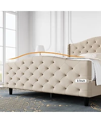 gaomon Easy Assembly Queen Size Velvet Upholstered Platform Bed Frame Space Saving, for Living Room, Guest Room