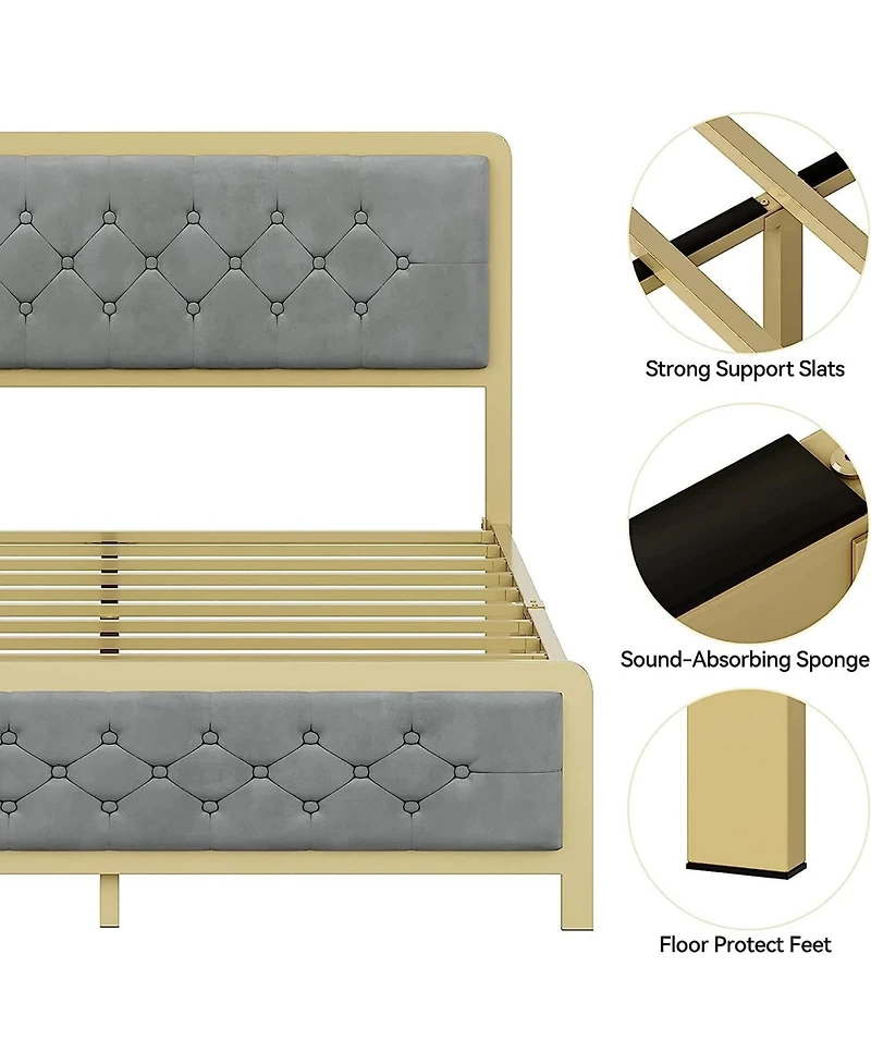Gaomon Easy Assembly Full Size Velvet Upholstered Platform Bed Frame Space Saving, for Living Room, Guest Room