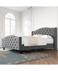 Gaomon Queen Size Velvet Platform Bed Frame w/Headboard and Footboard Upholstered Bed Frames