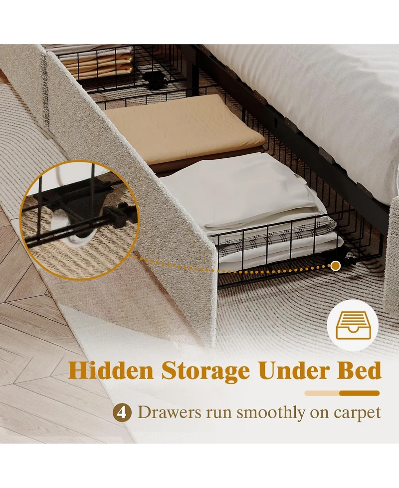 gaomon Full Size Boucle Upholstered with Headboard and 2 Storage Drawers Bed Frame